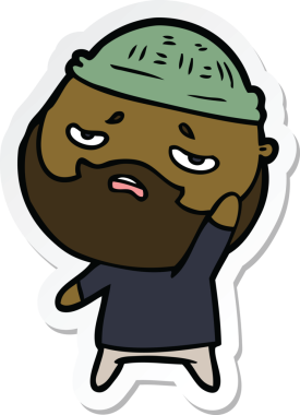 Çizgi filmin orijinal çıkartması sakallı endişeli adam