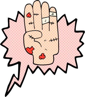 Orijinal el yazısı çizilmiş çizgi roman konuşma balonu yaralı el