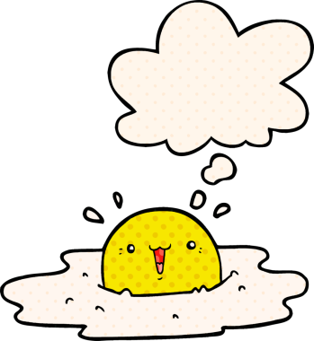 Çizgi roman tarzında düşünce kabarcığı olan orijinal bir çizgi film sahanda yumurtası.