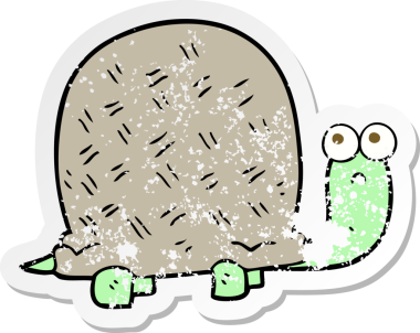 Orijinal üzgün kaplumbağa karikatürünün gerilmiş çıkartması.