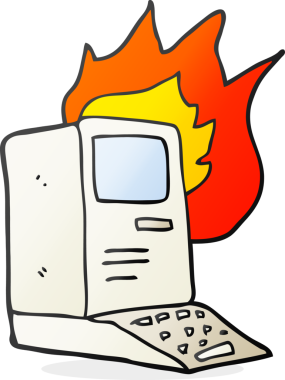 Orijinal el yazısıyla çizilmiş eski bir bilgisayar yanıyor