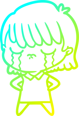 Ağlayan bir karikatür kadının orijinal soğuk gradyan çizimi