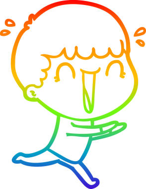 Orijinal gökkuşağı gradyan çizimi Gülen bir çizgi film adamı koşuyor