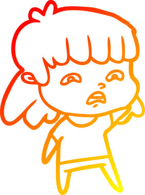 Endişeli bir karikatürün orjinal sıcak çizgi çizimi.