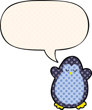 Çizgi roman tarzında konuşma balonu olan orijinal penguen.