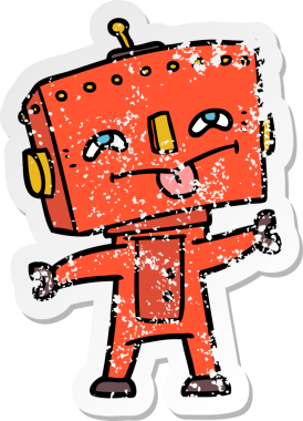 Çizgi film robotunun orijinal sıkıntılı çıkartması