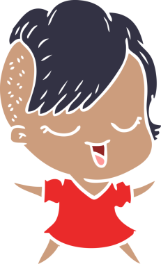 Orijinal mutlu düz renkli çizgi film kızı.