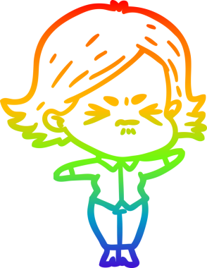 Orijinal gökkuşağı gradyan çizgi çizimi kızgın bir kız çizgi filmi