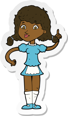 Çizgi filmin orijinal çıkartması. Güzel hizmetçi kadın.