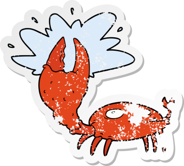 Büyük pençeli karikatür yengecinin orijinal ıstıraplı çıkartması