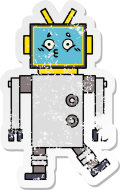 Sevimli bir çizgi film robotunun orijinal sıkıntılı çıkartması.