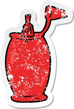 Çizgi film ketçap şişesinin orijinal sıkıntılı çıkartması.