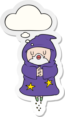 Yazılı çıkartma olarak düşünce baloncuğu olan orijinal yüzen çizgi film sihirbazı