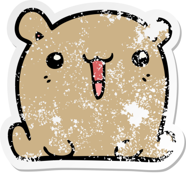 Sevimli bir çizgi film ayısının orijinal sıkıntılı çıkartması.