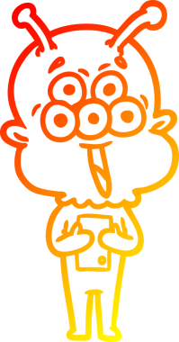 Mutlu bir uzaylı çizgi filminin orjinal sıcak çizgi çizimi