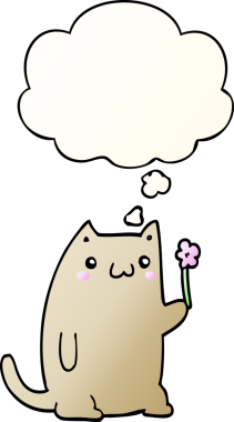 Düşünce kabarcığı yumuşak eğimli çiçekli orijinal çizgi film kedisi.
