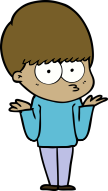 Orijinal kafası karışmış çizgi film çocuğu omuz silkiyor.