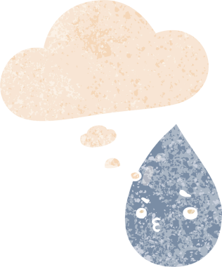 Orijinal çizgi film şirin yağmur damlası. Düşünce baloncuğu grunge sıkıntı retro desenli stil