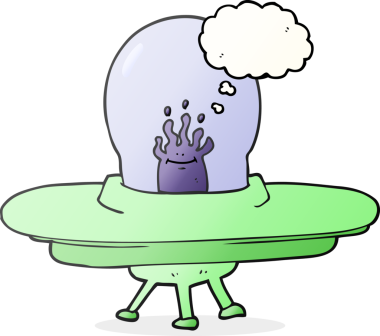 Orjinal serbest çizim balon karikatür uçan daire