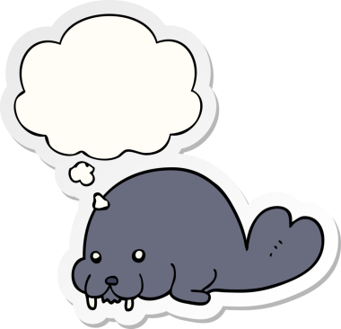 Yazılı çıkartma olarak düşünce baloncuğu olan orijinal bir karikatür mors.