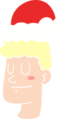 Orijinal düz renkli çizgi film adamı Noel şapkası takıyor.