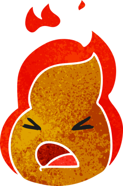 Orijinal retro çizgi film illüstrasyonu kawaii sevimli ateş alevi