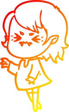 Sinirli vampir bir kızın orjinal sıcak çizgi çizimi.