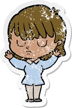 Bir çizgi film kadınının orijinal sıkıntılı çıkartması.