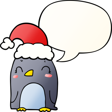 Pürüzsüz gradyan tarzında konuşma baloncuğu olan orijinal şirin noel pengueni