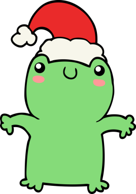 Noel şapkası takan orijinal, şirin kurbağa.