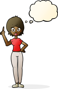 Orijinal çizgi film kadını düşüncelerini düşünce baloncuğuyla açıklıyor.