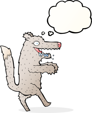 Orijinal çizgi film. Düşünce baloncuklu kötü kurt.