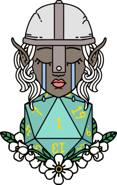 Orijinal Retro Tattoo Tarzı Üzgün Elf Savaşçısı Karakteri