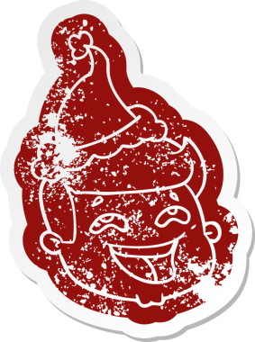 Orijinal mutlu çizgi film Noel Baba şapkası takan bir erkek yüzü çıkartması.