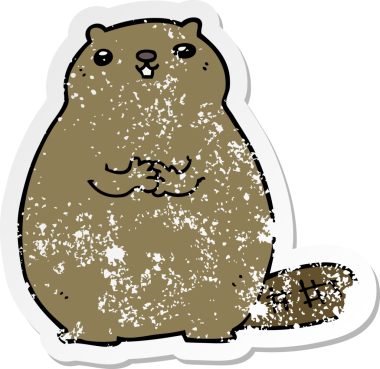 Karikatür kunduzunun orijinal kederli çıkartması.