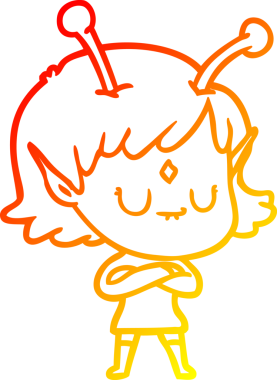 Orijinal, sıcak, çizgi film karakteri uzaylı kız çizimi.