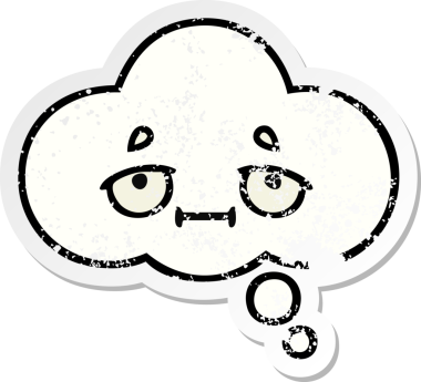 Sevimli bir çizgi film düşünce balonunun orijinal sıkıntılı çıkartması