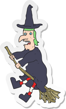 Süpürgeyle uçan bir cadının orijinal çıkartması.