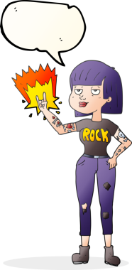 Orijinal serbest konuşma balonu çizim rock kızı