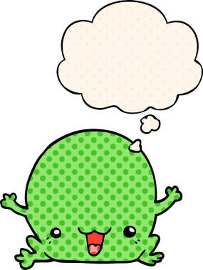Çizgi roman tarzında düşünce balonu olan orijinal çizgi film kurbağası.