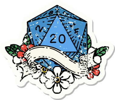 20 D20 zarının orijinal grunge çıkartması.