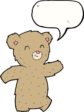 Konuşma balonlu orijinal çizgi film ayısı.