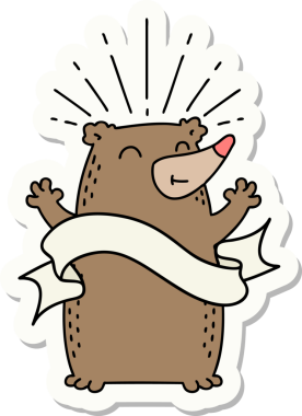 Orijinal dövme stili mutlu ayı çıkartması.