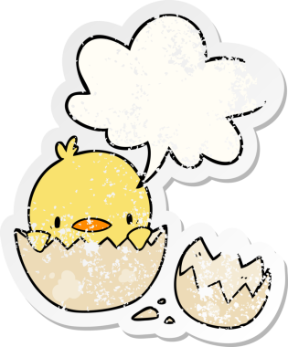 Yumurtadan fırlayan orijinal çizgi film pilici konuşma baloncuğu ile sıkıntılı yaşlı çıkartma