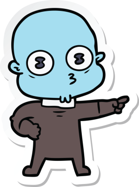 Orijinal bir çizgi film çıkartması. Tuhaf kel bir uzay adamı.