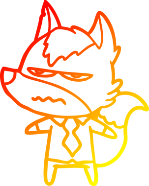 Sinirli bir kurdun orjinal sıcak çizgi çizimi.