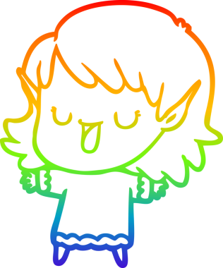 Orijinal gökkuşağı gradyan çizgi çizimi Bir çizgi elf kızı