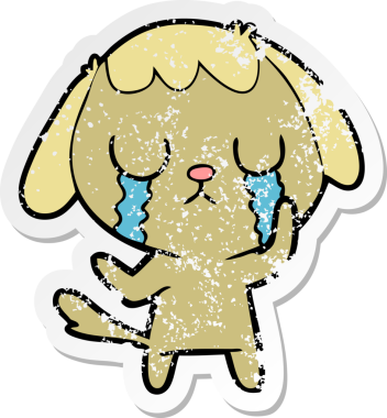 Sevimli bir köpeğin ağlayan orijinal kederli çıkartması.