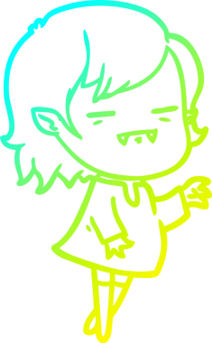 Orijinal soğuk gradyan çizgisi. Bir çizgi film çizen ölümsüz vampir kız.