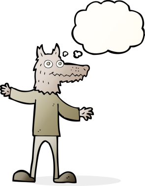 Düşünce baloncuklu orijinal kurt adam.